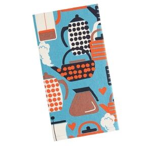 NWT Set of 2 Blue & Orange Terry Cloth Retro Coffee Kitchen Towels